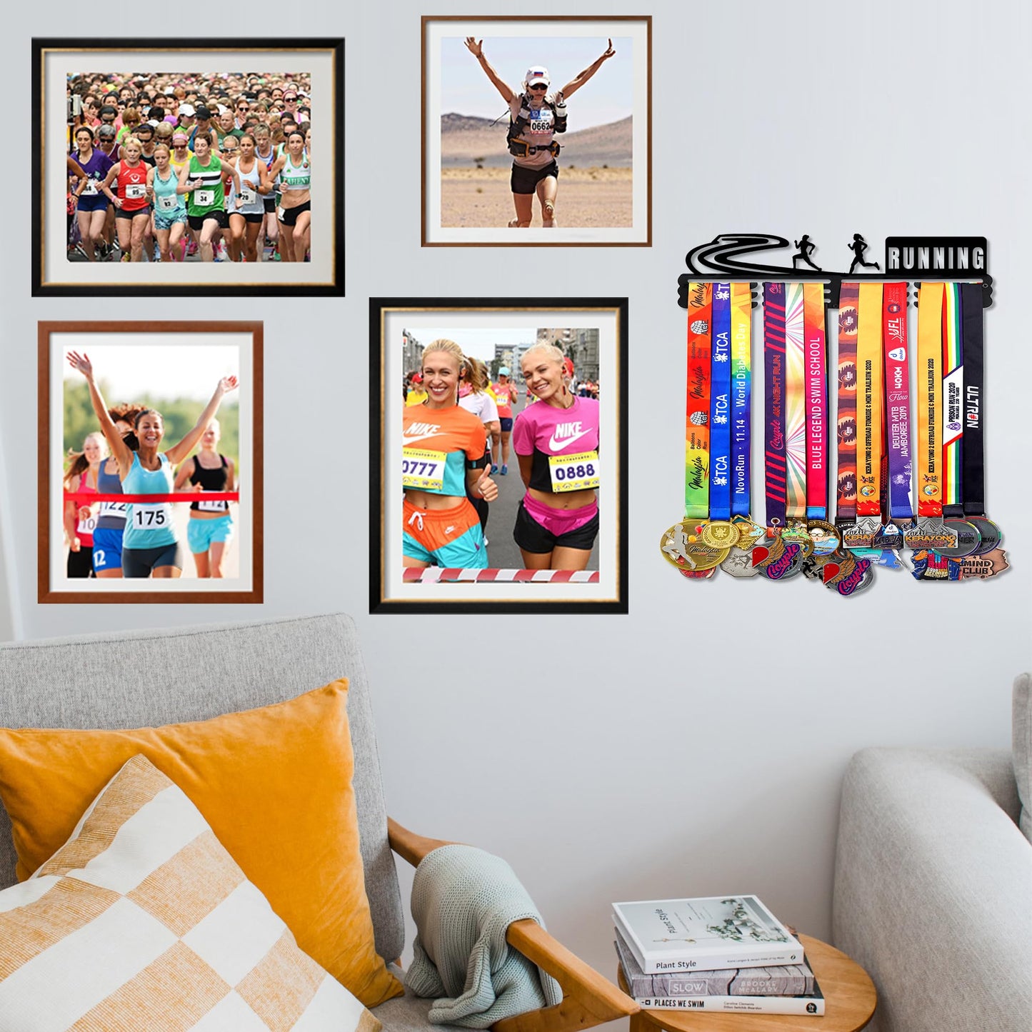Goutoports Medal Holder Display Hanger - Award Ribbon Organizer Rack for Sports Race Runner Plaques Hanger for Wall Mount Hold Up 60 Medal Hanger Display for Athlete Kids Christmas Gifts