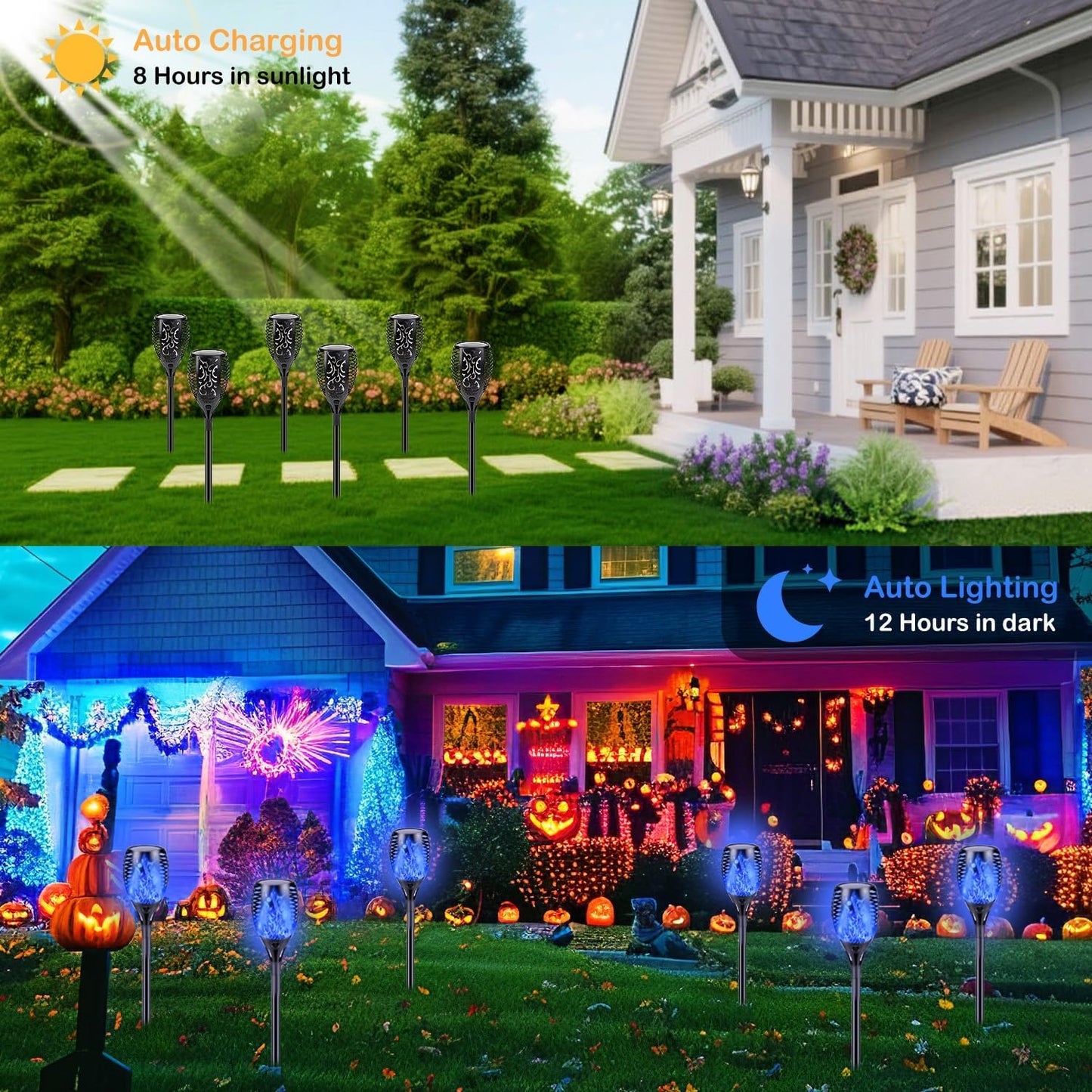 10 Pack Mini Solar Torch Lights - Flickering Flame Outdoor Decor for Halloween, Waterproof Solar Garden Pathway Lights