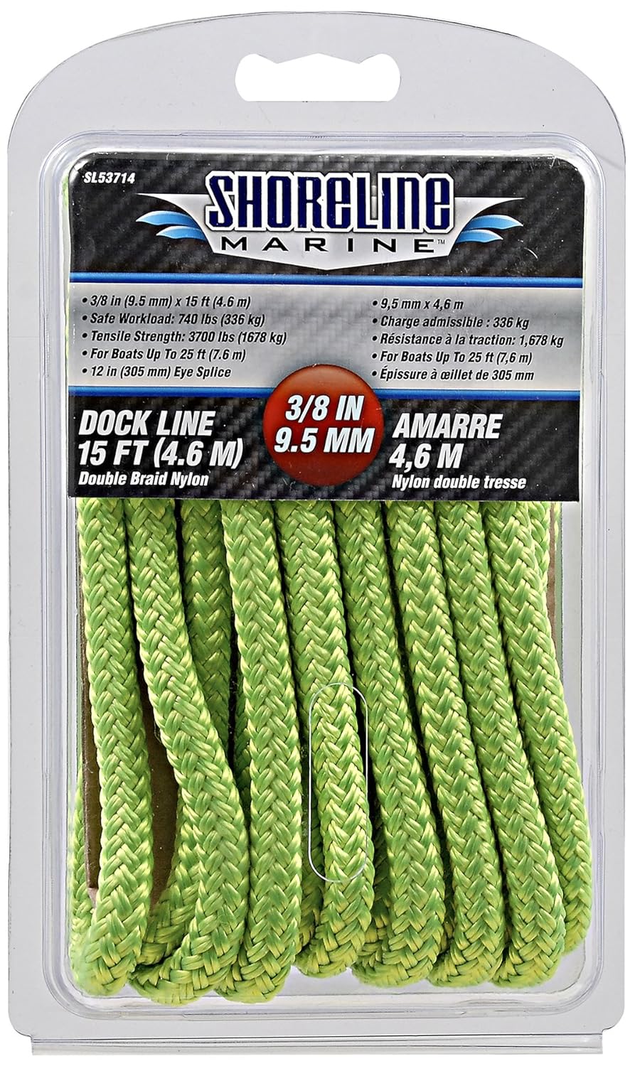 Shoreline Marine Dock Line - Durable Double Braid Polyester, 3/8" x 15' for Secure Mooring