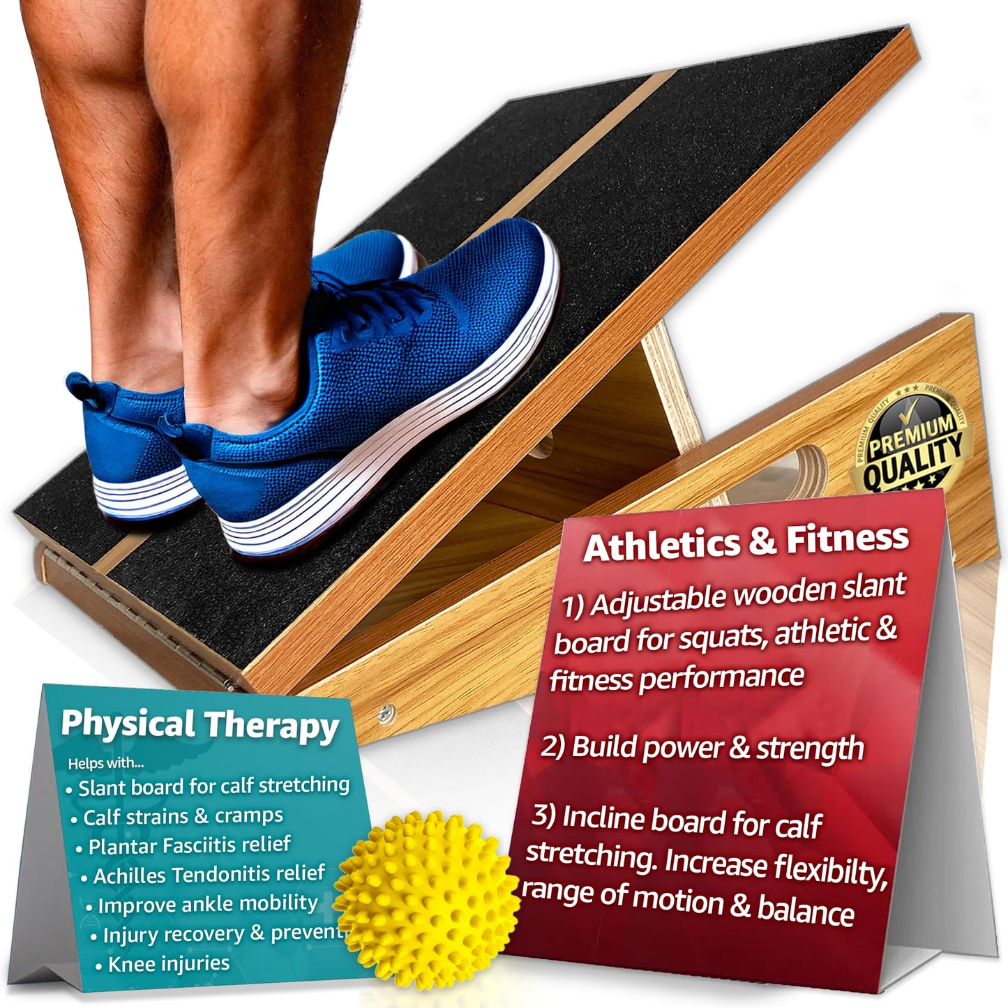BAM Slant Boards for Exercise β Adjustable Wooden Calf Stretcher Incline Board for Calf Stretching, Squats, Plantar Fasciitis, Achilles, Knee, Foot & Ankle Rehab, Velour Slant Board