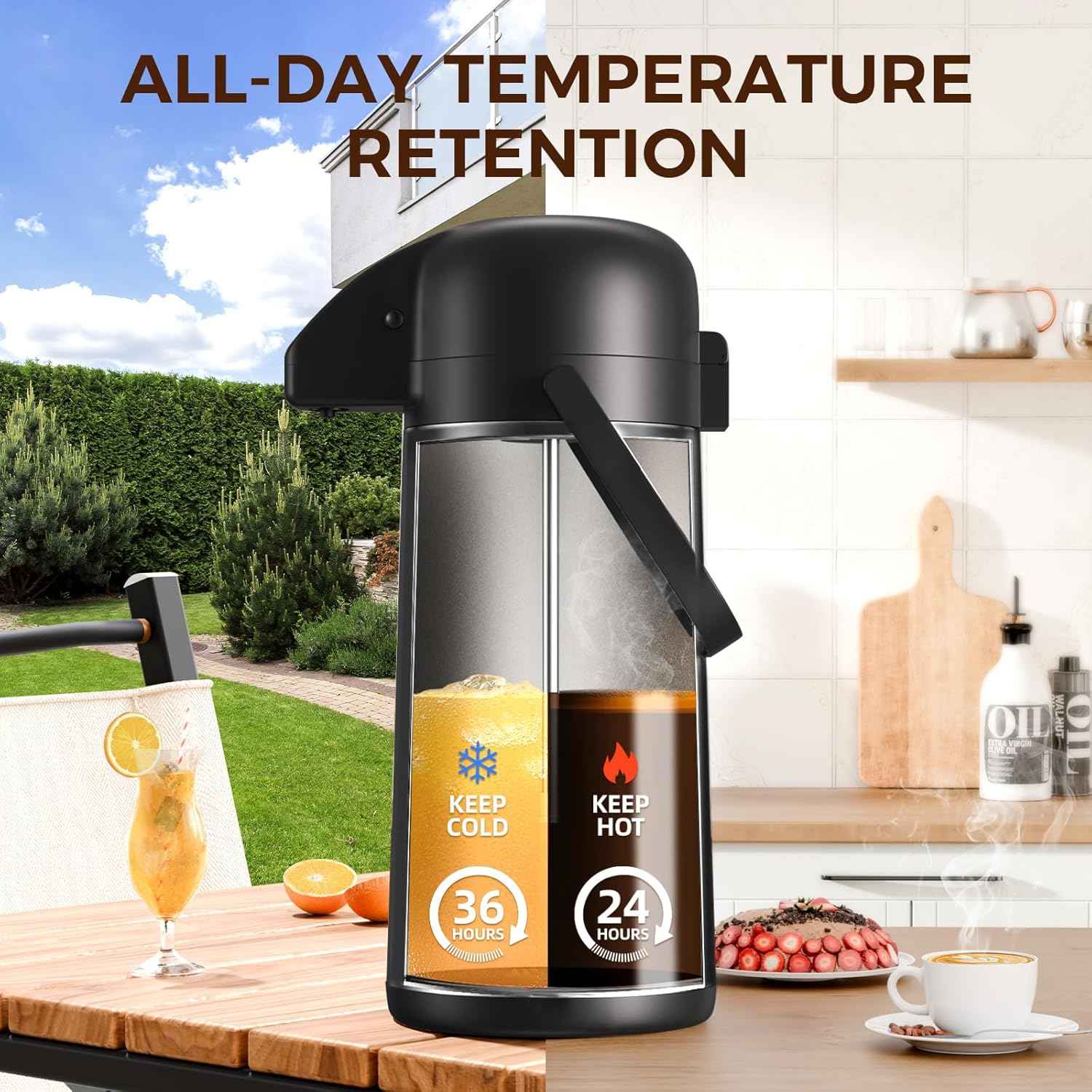 Large 102OZ Stainless Steel Coffee Carafe - Insulated Airpot Dispenser for Hot Drinks