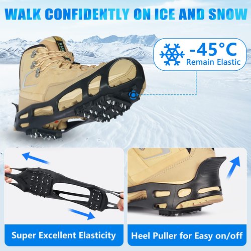 Ice Cleats Snow Traction Cleats for Shoes and Boots Anti Slip Ice Grippers Crampons for Hiking Boots Women Men Rubber Overshoe Slip-on Stretch Footwear, L