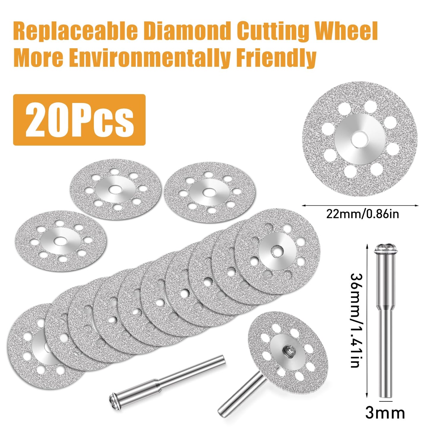 20 pcs 545 Diamond Cutting Wheel Cut Off Discs Coated (22mm) for Dremel Rotary Tool with 402 Mandrel (3mm) 4pcs and Screwdriver for Rotary Tool Accessories