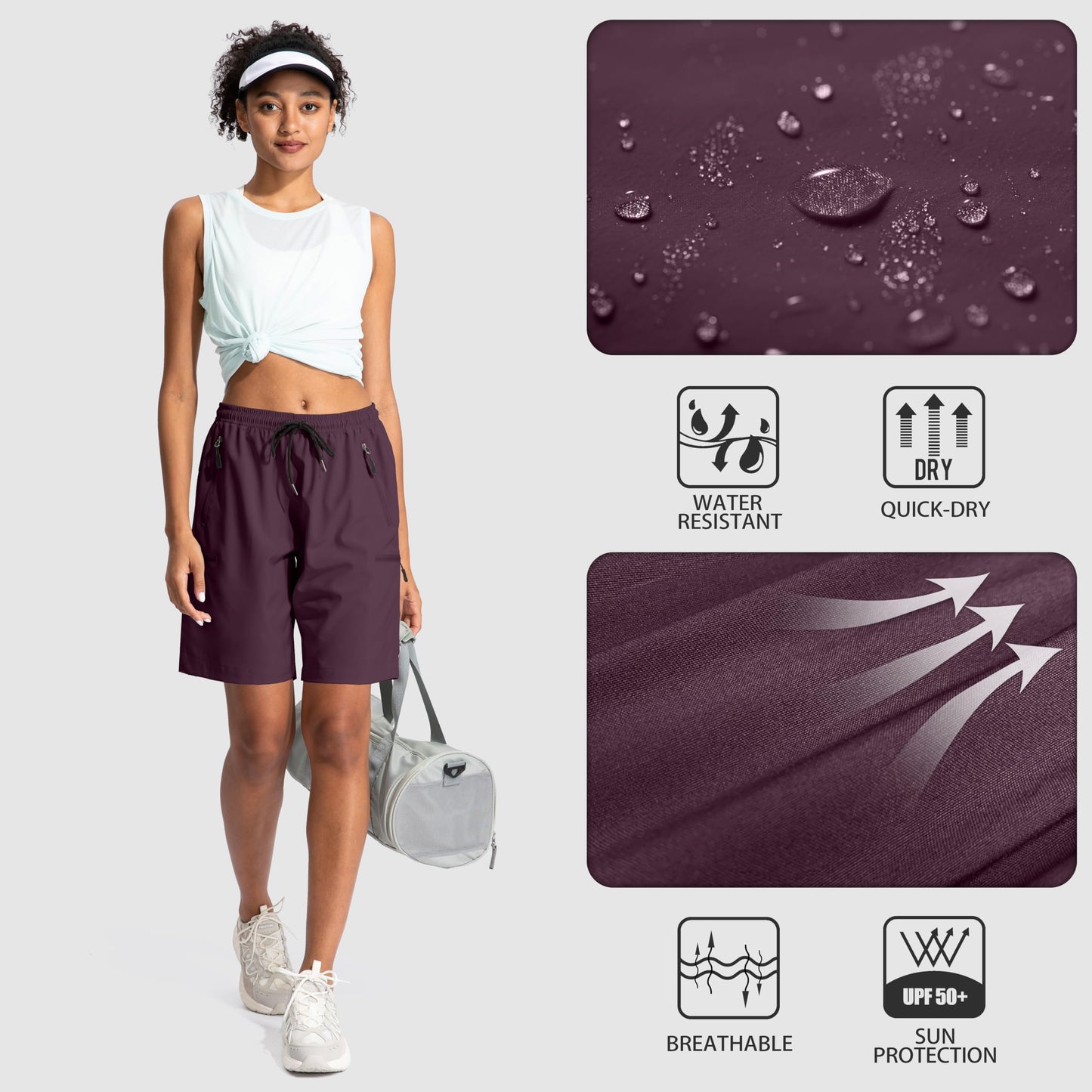 SANTINY Women's 5''/ 7''/9'' Hiking Cargo Shorts Quick Dry Lightweight Summer Shorts for Women Athletic Zipper Pockets(Dusty Purple_S)