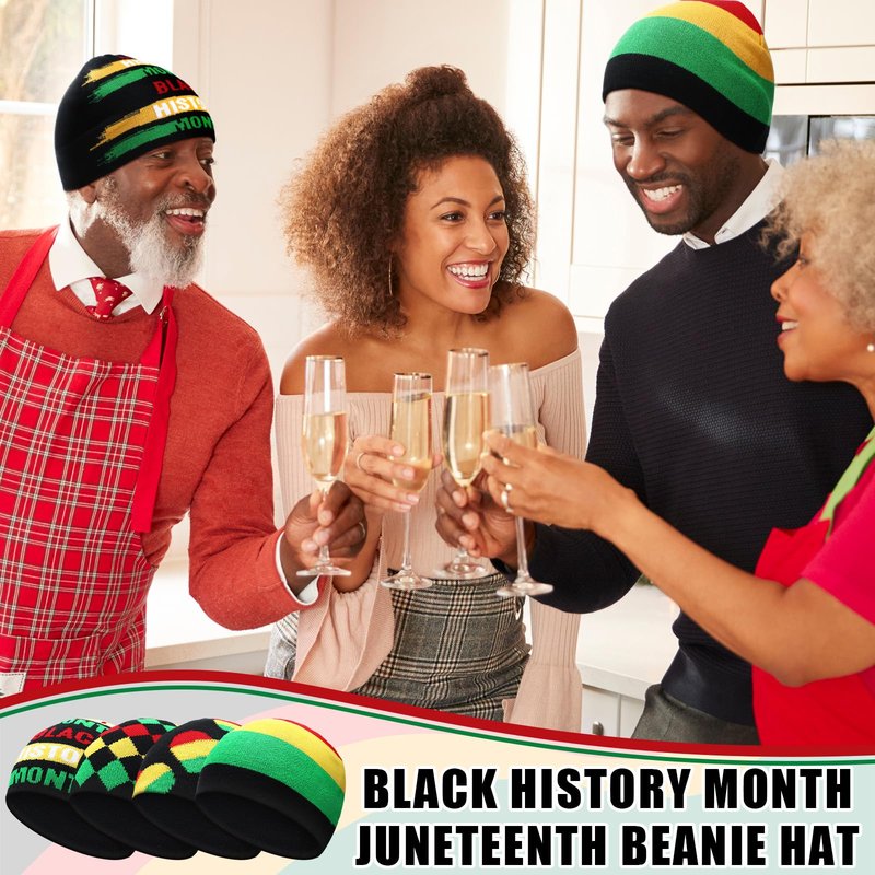 Mepase 4 Pcs Black History Month Beanie Hat for Men Women Knit Casual Classic Warm Hats Winter Cap for African Black History Month American