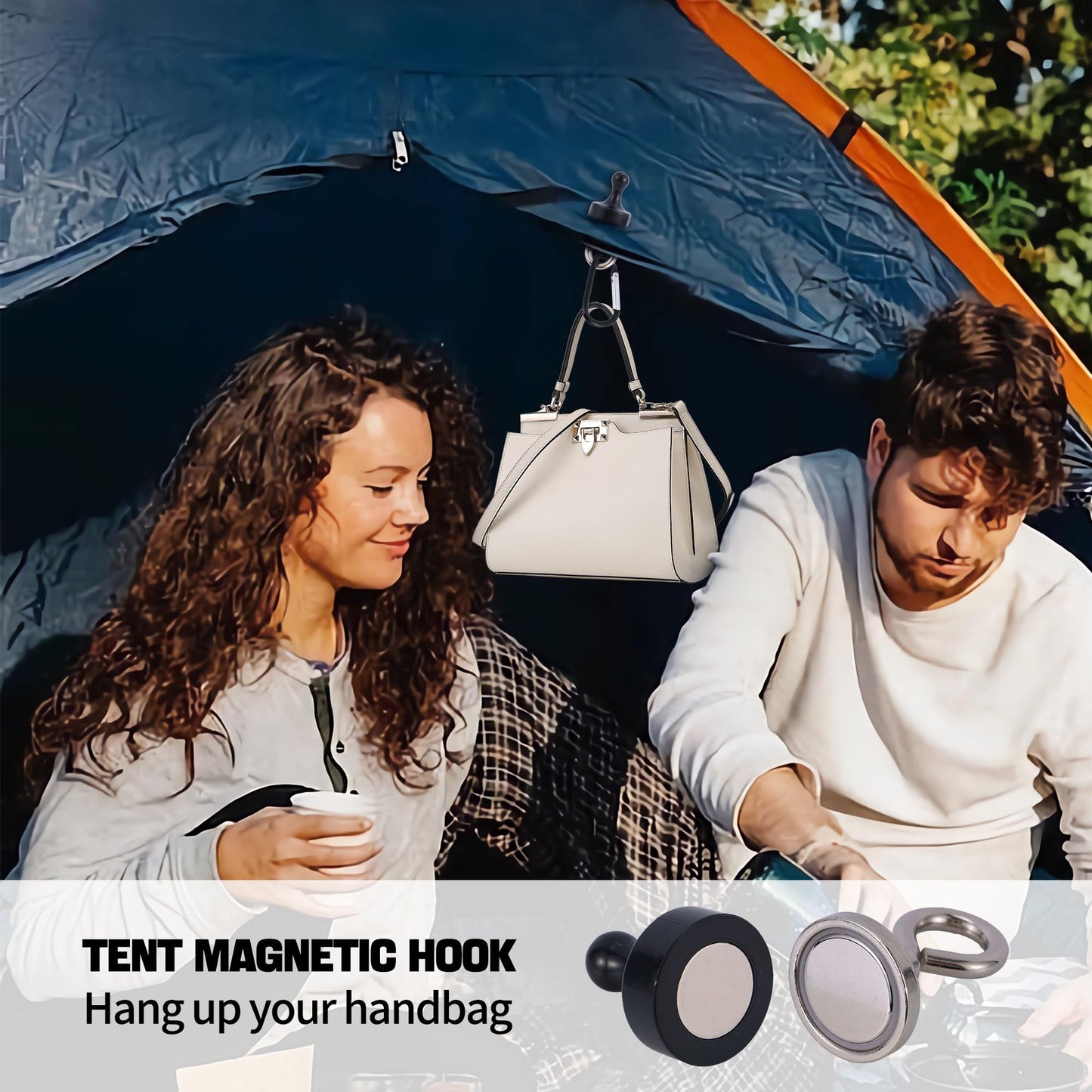 ECOSHIRE Magnetic Hooks for Canopy, Magnet Clip Hanger with Carabiner for Camping, Heavy Duty Earth Magnets, Cruise Hanging, Multifunctional Tent Canopy, Suitable Tents Swivel Snap (Large)