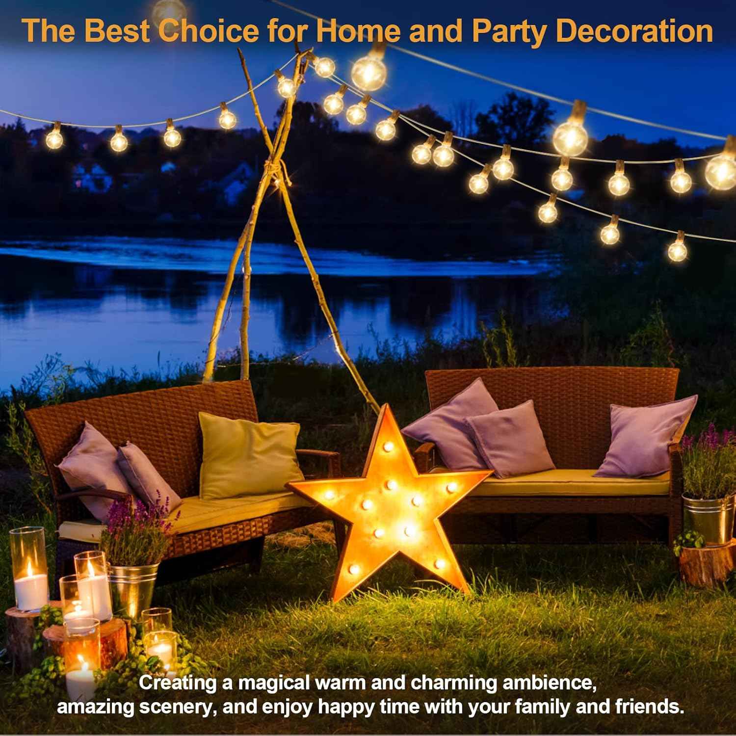 Outdoor String Lights 100FT - G40 Globe Patio Lights with 54 Waterproof LED Bulbs - Black Wire