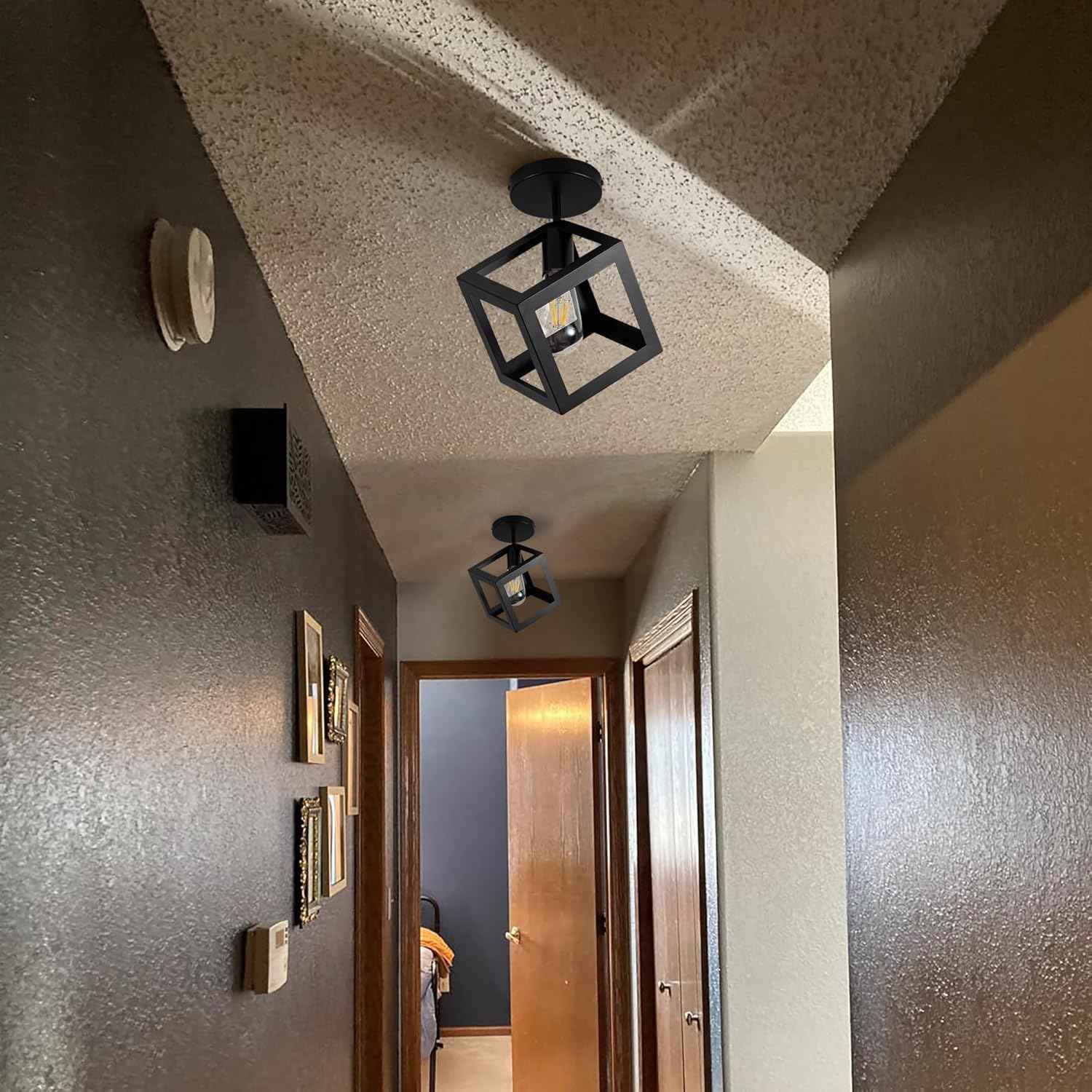 Brushed Nickel 3-Light Flush Mount Ceiling Light Fixture - Modern Geometric Design for Living Room, Kitchen, Dining Room, and Hallways