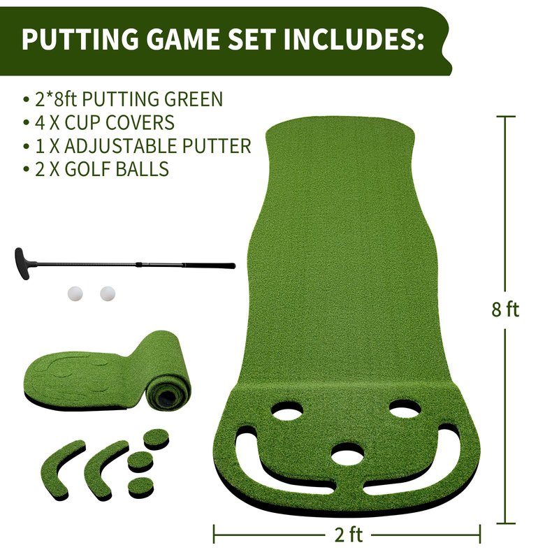 Wekin Indoor Putting Green,2x8ft Artificial Turf Putting Green with Adjustable Putter, 2 Balls, Perfect Golf Putting Game Mat for Home,Party,Office