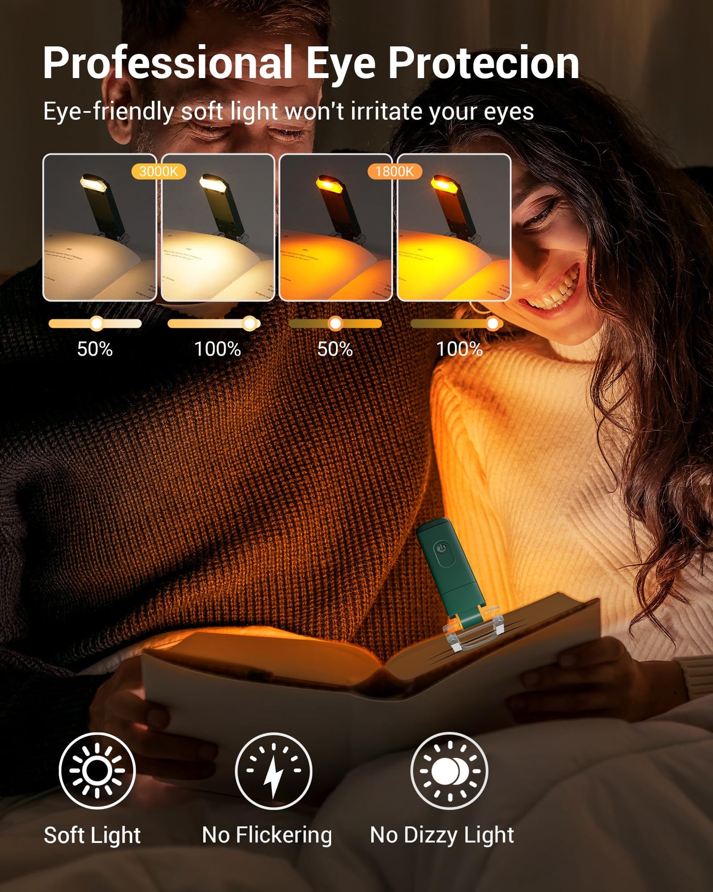 DEWENWILS USB Rechargeable Book Reading Light, LED Clip on Booklight Flexible Reading Lights in Bed, Car at Night, 4 Brightness Adjustable, Perfect for Bookworms, Kids (Dark Green)