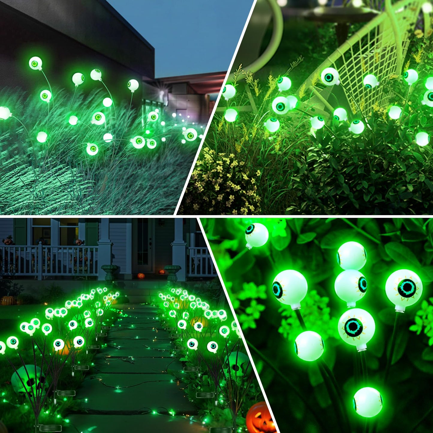 Halloween Outdoor Decorations, Solar Scary Eyeball Lights, 4PACKS 24LED Solar Eyeball Pathway Lights, Steady On & Flash Outdoor Halloween, IP65 Waterproof decorations for Yard/Lawn/Decor(Green)