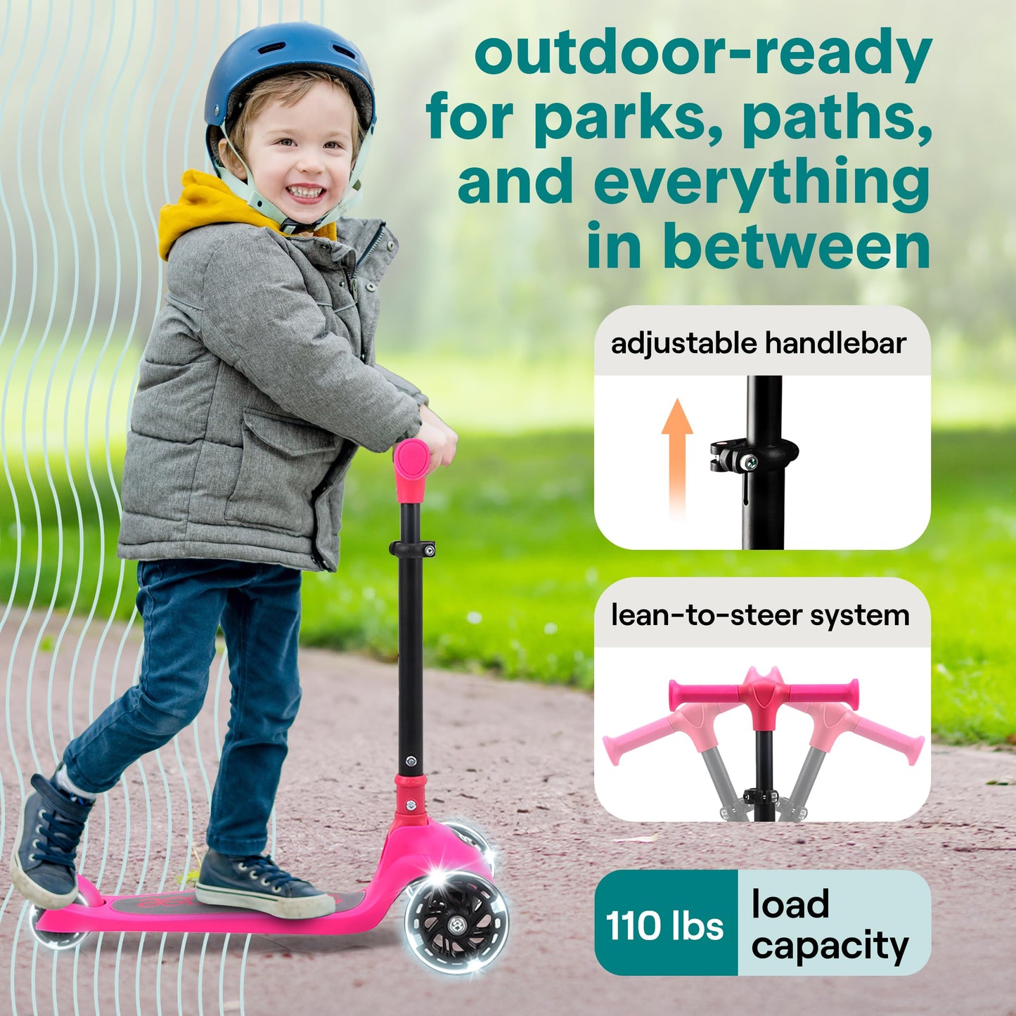 SereneLife 3 Wheel Scooter for Toddlers & Kids, Foldable Seat, LED Wheels, Adjustable Handlebar, Anti-Slip Deck, Rear Foot Brake, Lean-to-Steer, Kid Scooter Ages 18M–7Y, Supports up to 110 lbs