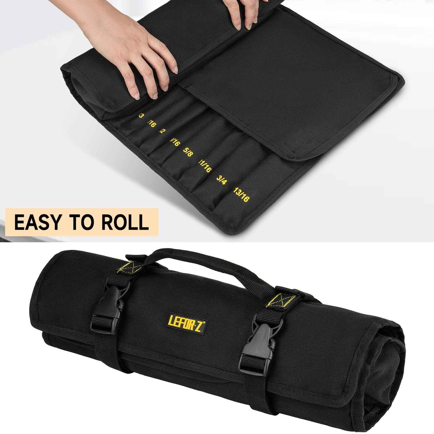Wrench Roll Organizer (NOT for Ratcheting Wrench),Wrench Roll Up Pouch with 23+1 Pockets,Heavy Duty Tool Roll for Metric & SAE Wrenches,Large Wrench Holder Organizer Bag for Men,Mechanics(Black)