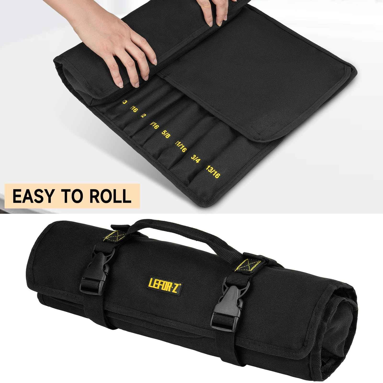 Wrench Roll Organizer (NOT for Ratcheting Wrench),Wrench Roll Up Pouch with 23+1 Pockets,Heavy Duty Tool Roll for Metric & SAE Wrenches,Large Wrench Holder Organizer Bag for Men,Mechanics(Black)