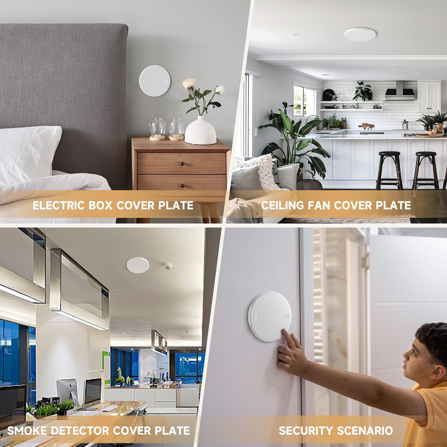 Gadgetzan Ceiling Cover Plate,5 Inch Round Electrical Box Cover Plate for 4 Inch Electric Box,Metal Round Wall Plate for Smoke Detector,Hole Spacing 3.5 Inch - 3 Pcs(White)