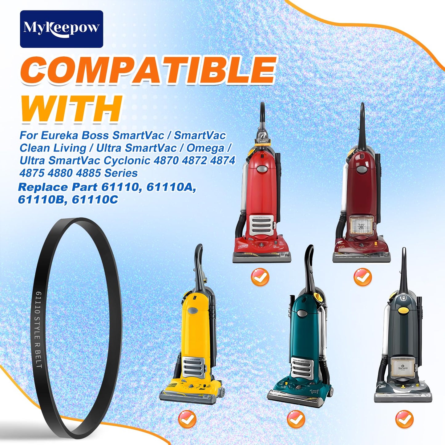 MyKEEPOW 61110 Vacuum Belt for Eureka Boss SmartVac 4870 4872 4874 4875 4880 4885 Series, Replace Part 61110, 61110A, 61110B, 61110C, 3 Pack