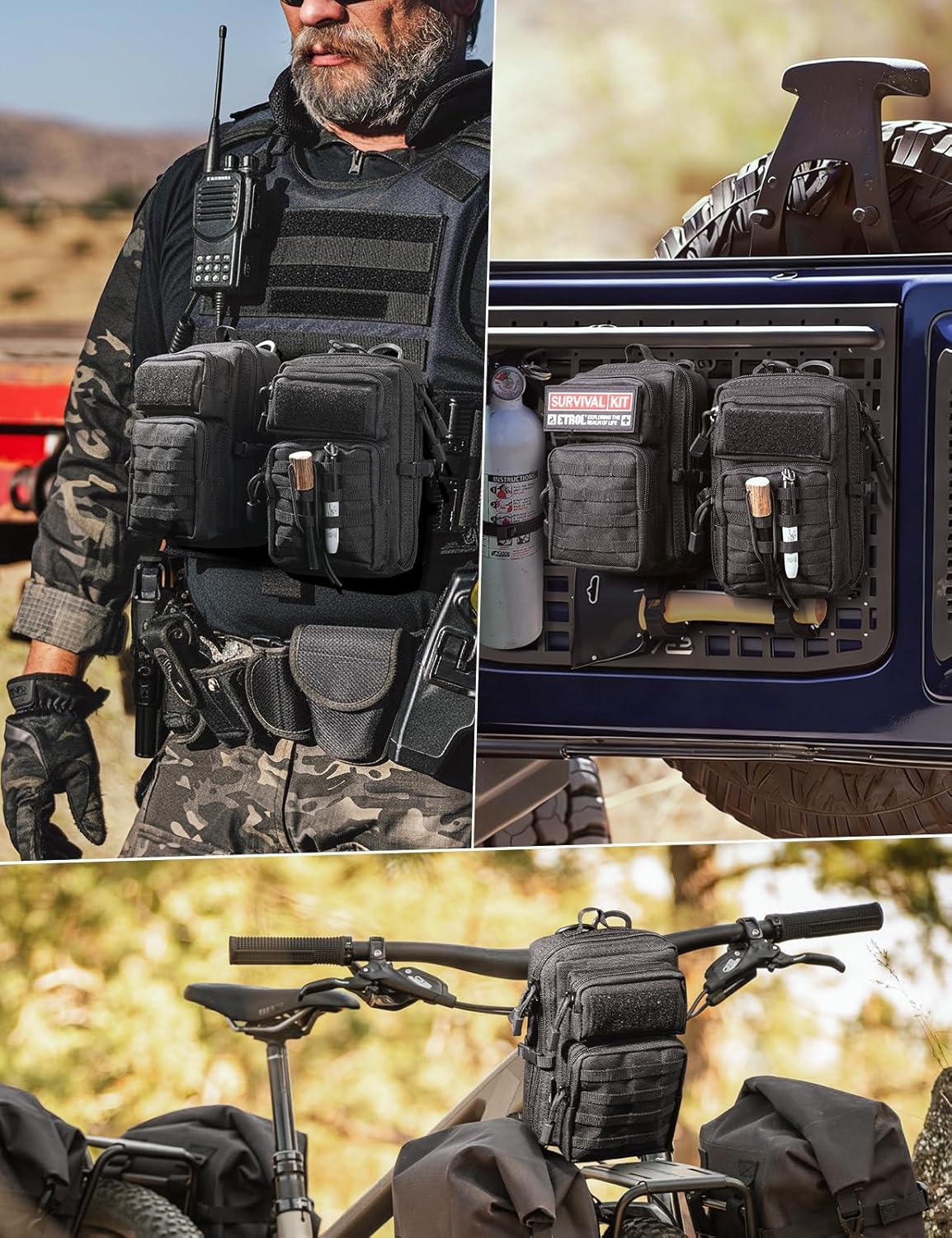 Skiennix Tactical EDC Pouch - 2 Pack Utility Phone Holder for Duty Belt, Backpack, Vest | Includes US Flag Patch
