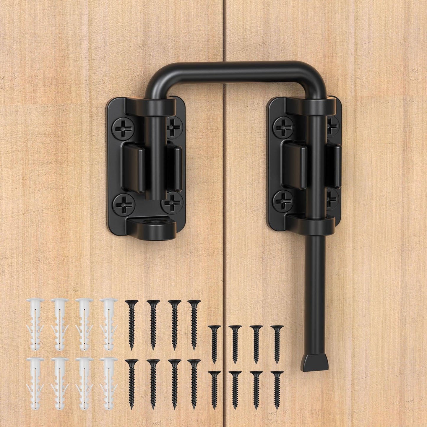 SecureLatch Sliding Door Loop Lock, 2.36 Inch Stainless Steel Patio Door Latch for Window, Barn, Garden, Fence, Shed, Closet, Double Gate - 90/180 Degree Installation U-Bolt Lock (Black-1PC)