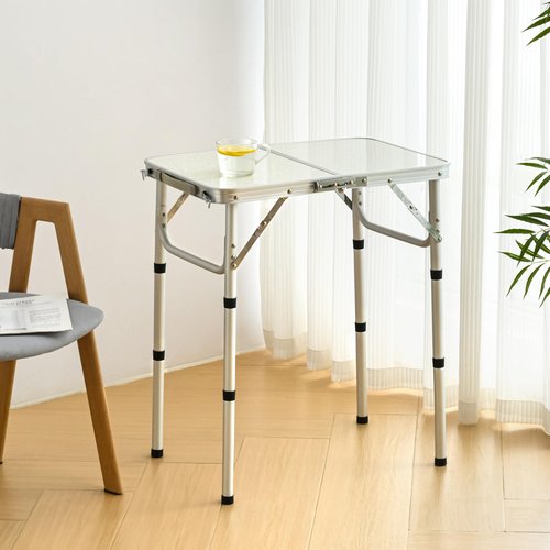 YUFIFAIRY Folding Table Small, 24''L x16''W Camp Aluminum Table with Adjustable Height Legs, Indoor Outdoor Lightweight Portable Folding Aluminum Dining Table for Picnic Camping 2-Feet(10"/19"/27)