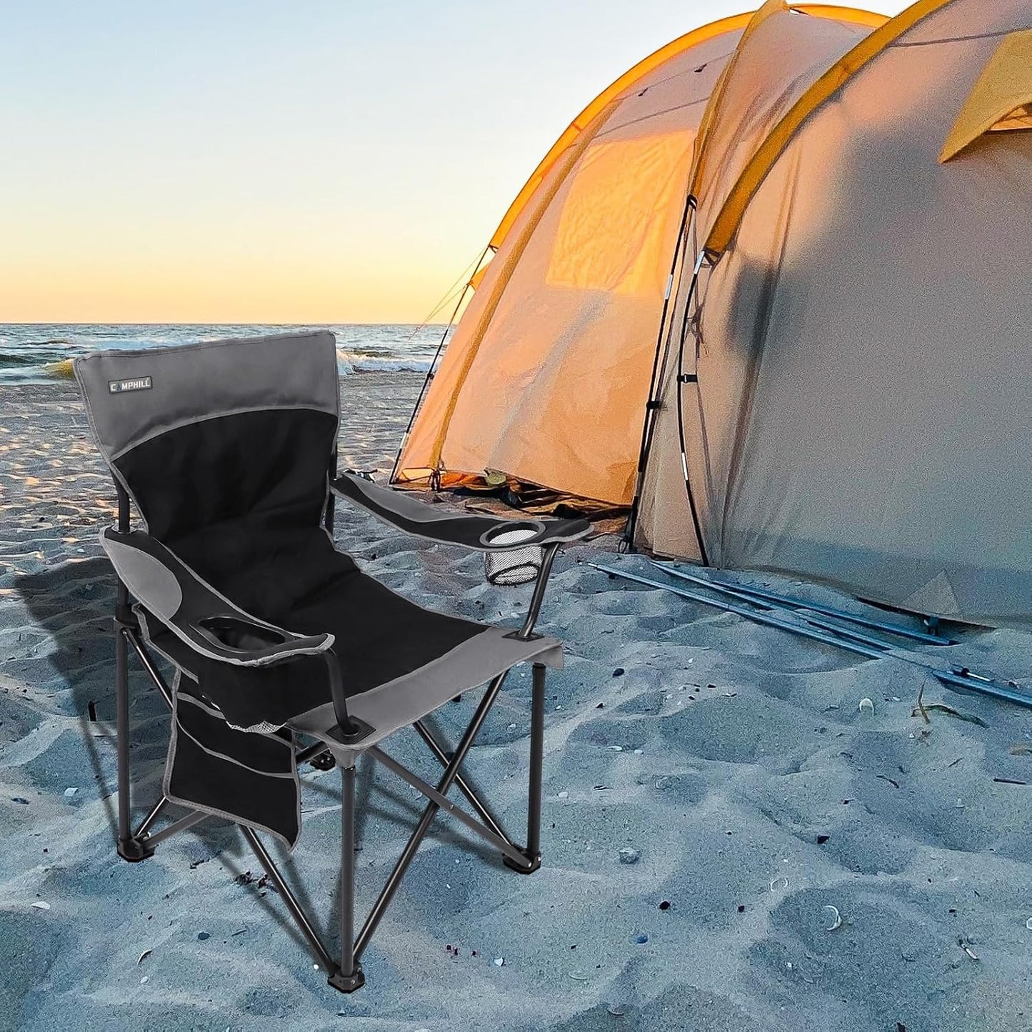 Skiennix Oversized Portable Camping Chair - Collapsible Design with Pocket & Cup Holders | Includes Carry Bag
