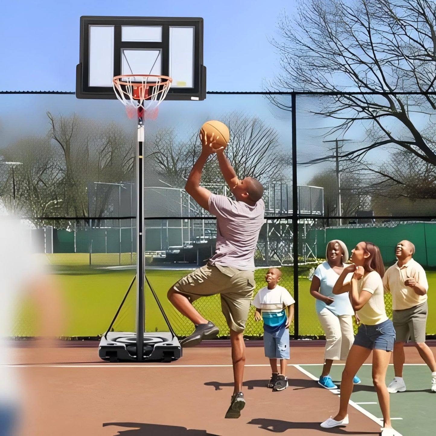 DUMOS 10FT Adjustable Height Portable Basketball Hoop Outdoor for Adult, 44 Inch Shatterproof Backboard w/Shock Absorbent Rim, Fillable Base, 2 Wheels for Swimming Pool/Indoor, Metal, Classic Black
