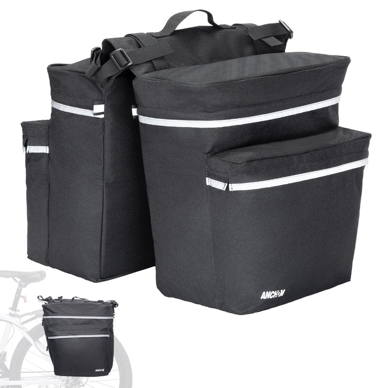ANCHOM Bike Panniers, 34L Upgraded Water Resistant Saddle Bags for Bicycle Rear Racks, Bike Accessories for Mountain, Road & Electric Bikes, Bike Bag for Commuting, Black