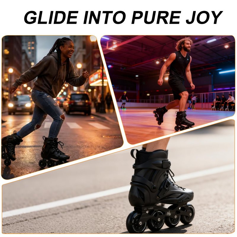 HSHVHSH Inline Skates for Women Men, Professional Fitness Roller Skates Blades with PU Wheels for Male, Female, High Performance Skates for Beginner, Black (Men10-11/Women11-12)
