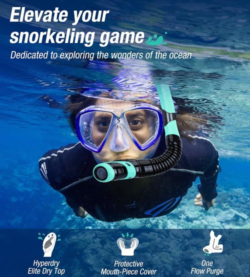 Aegend Diving Dry Snorkel - Top Dry Valve Snorkeling Gear for Adults & Youth | Ideal for Freediving & Scuba Diving