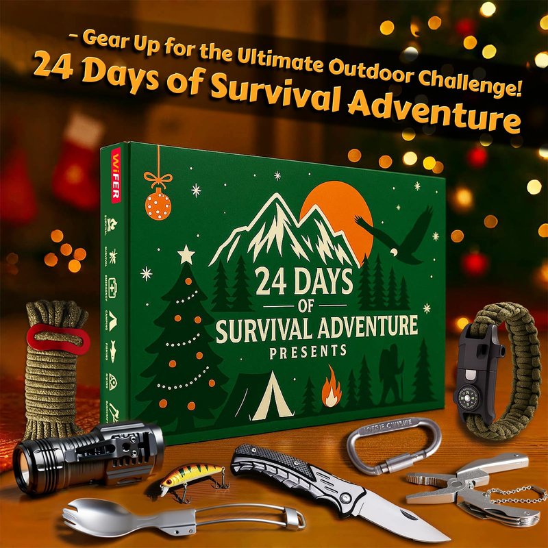 WiFER Survival Kit Advent Calendar 2025 for Men – 24 Days Christmas Countdown Survival Tools for Adult Teen, Xmas Holiday Surprise Gifts for Outdoor Enthusiasts, Camping, Fishing, Hunting, Hiking