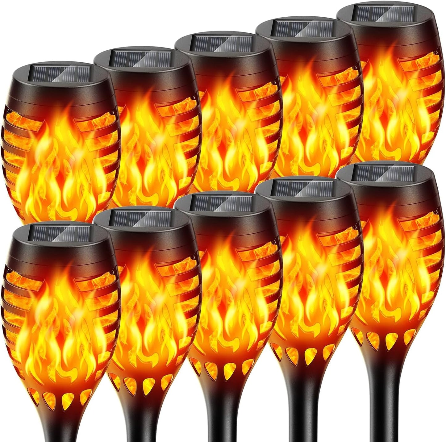 10 Pack Solar Torch Lights - Waterproof Flickering Flame Garden Lights for Outdoor Halloween Decor