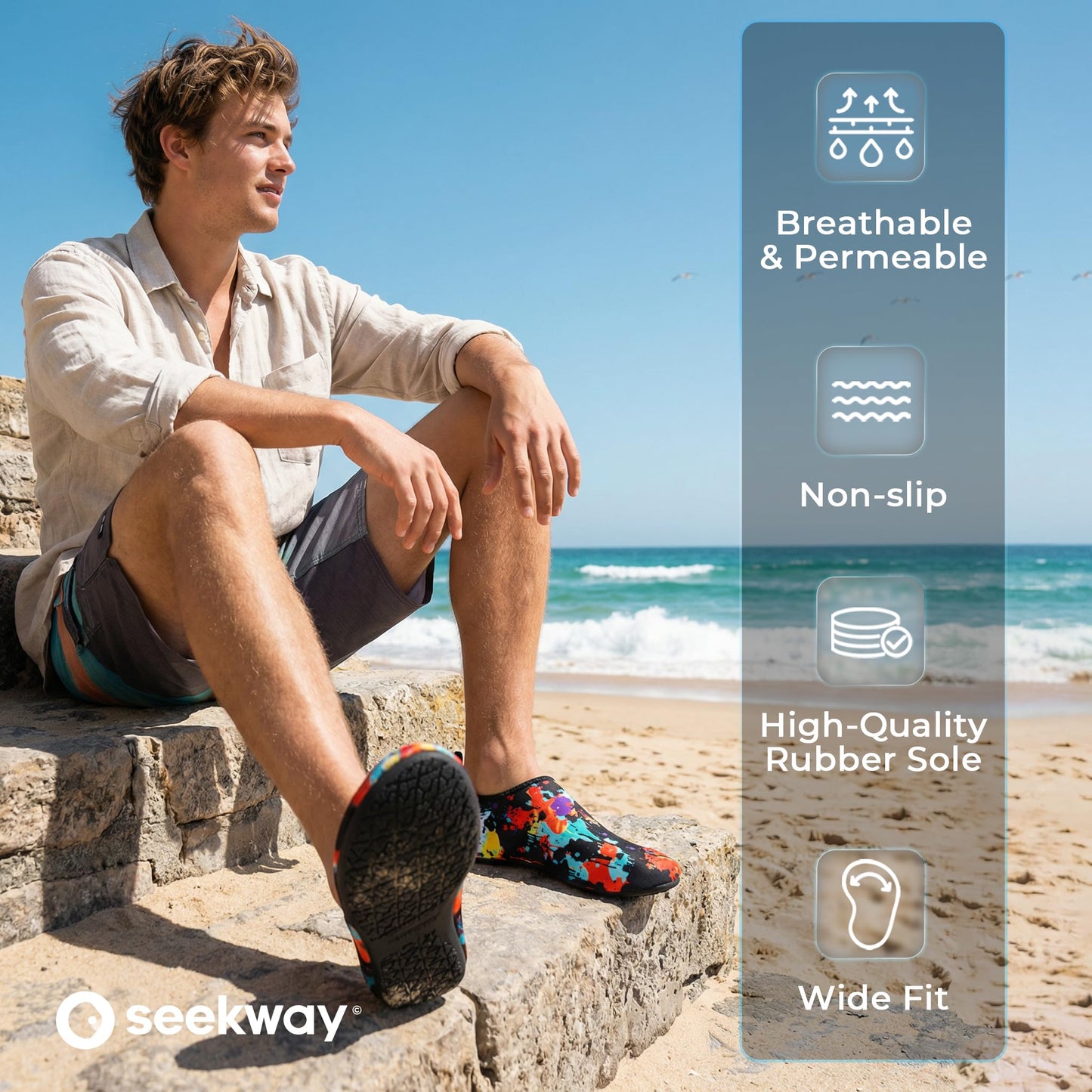 SEEKWAY Water Shoes Women Men Adult Quick-Dry Aqua Socks Barefoot Non Slip for Beach Swim River Pool Lake surf Black SK002(U)