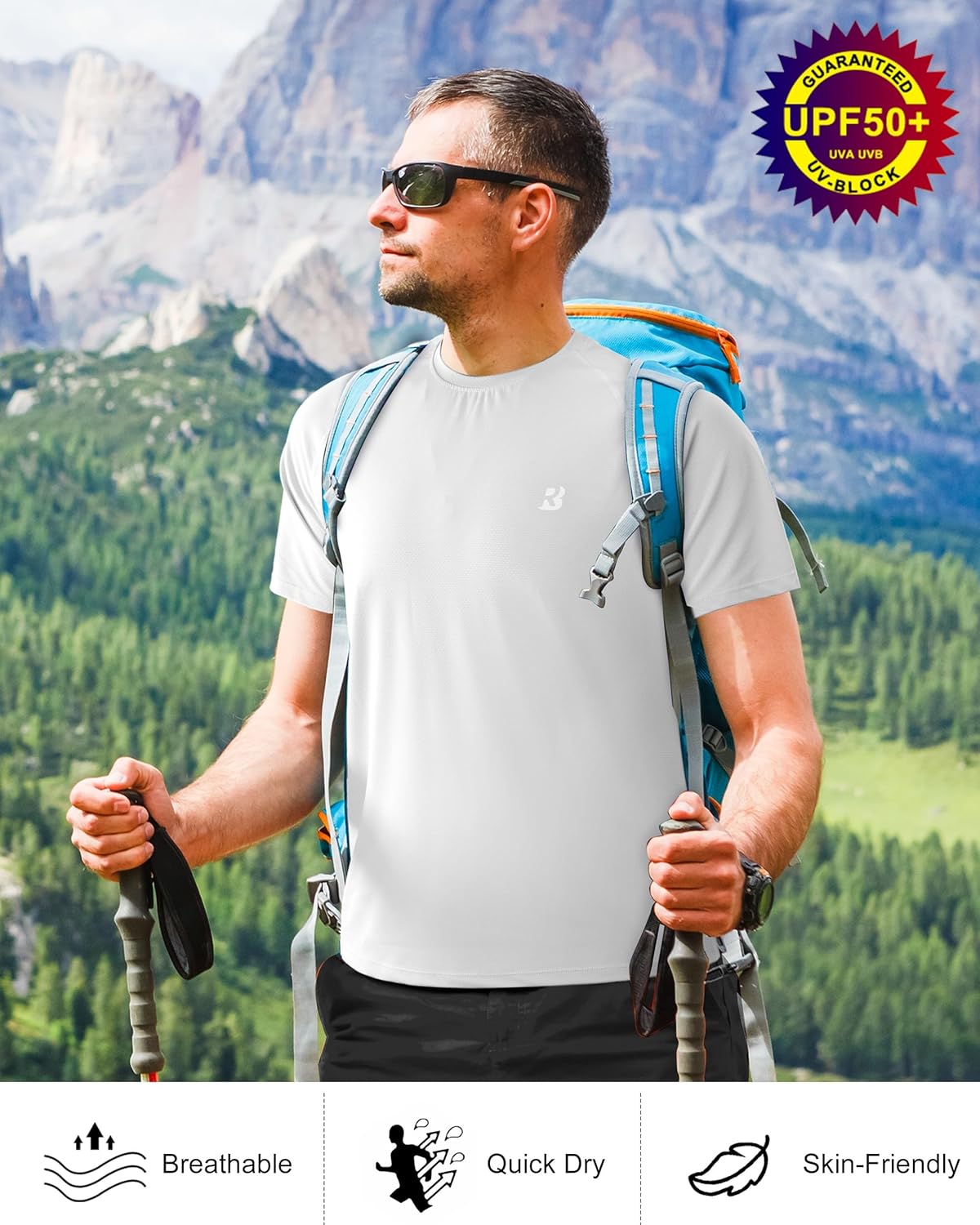 Roadbox Men's Rash Guard - UPF 50+ UV Sun Protection Swim Shirt | Quick-Dry Short Sleeve T-Shirt for Beach & Fishing