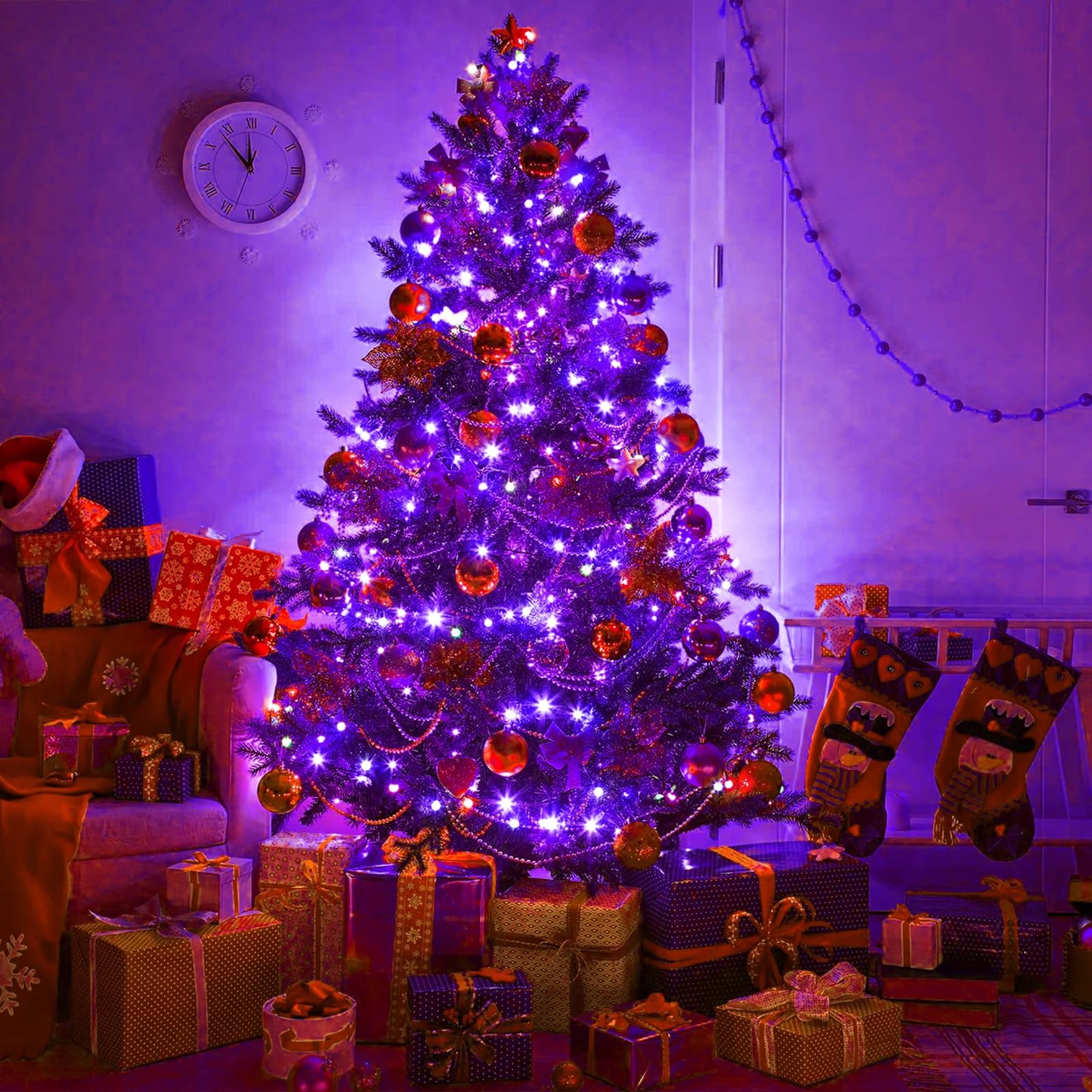 Nielfoi Purple Halloween Lights, 66FT 200 LED Halloween Lights Outdoor with 8 Modes Waterproof, Connectable String Light Indoor Green Wire for Tree Garden Patio Party Holiday Decorations