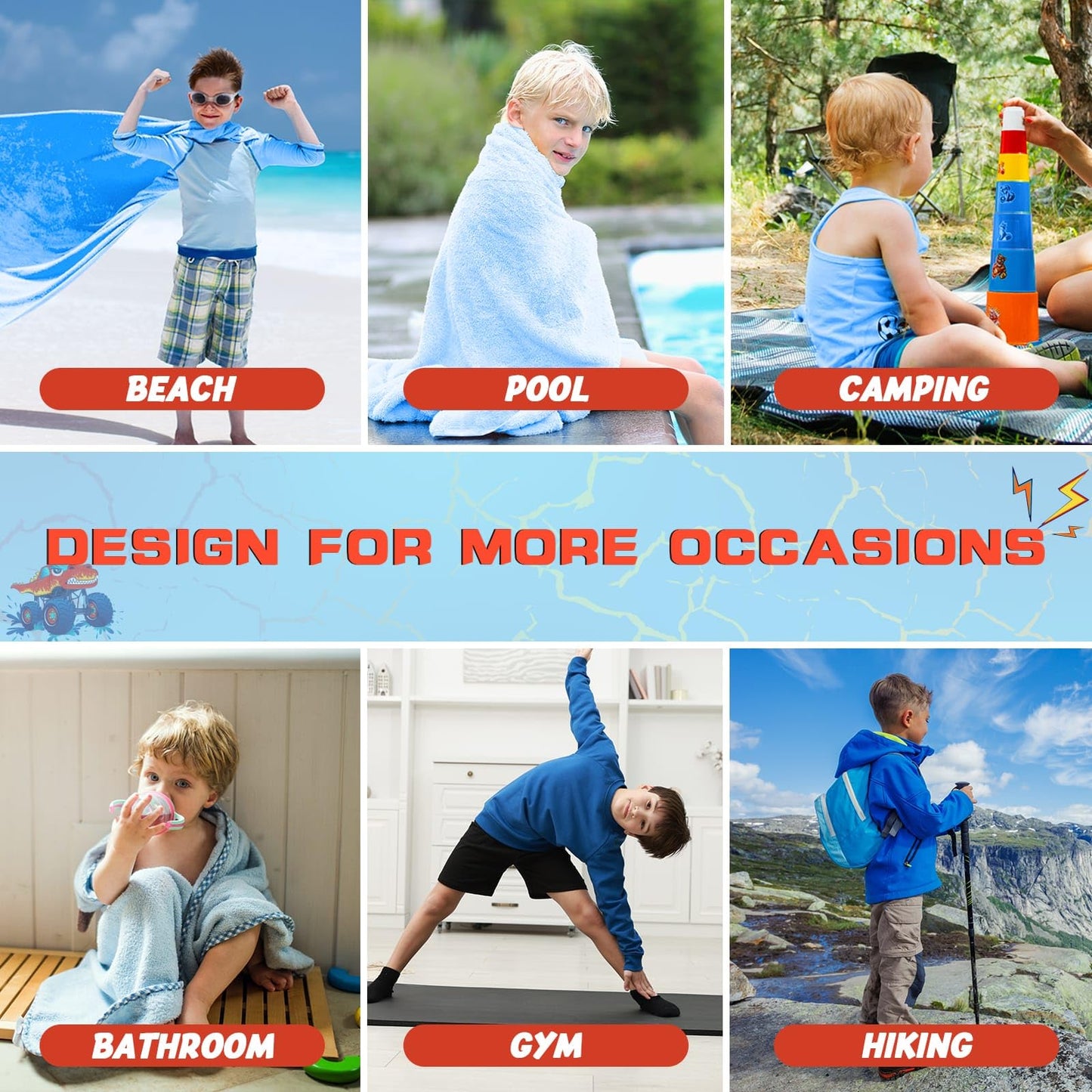 WERNNSAI Beach Towel for Kids, 30”x 60”Truck Quick Dry Sand Free Kids Beach Towel for Boys Personalized Beach Towel Pool Camping Travel Towel Soft Beach Blanket Bath Shower Towel