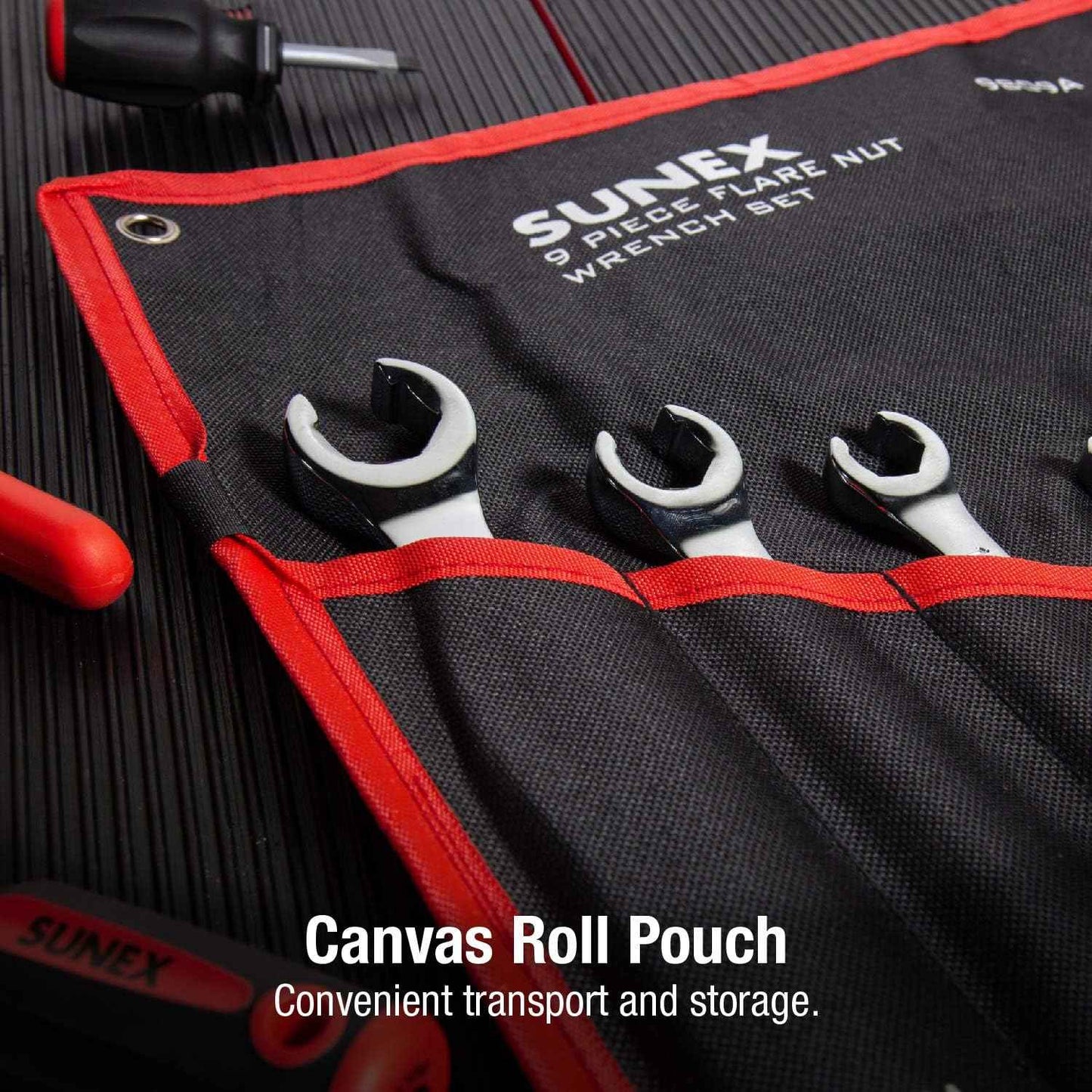 Sunex 9809A Flare Nut Wrench Set - 9-Piece SAE & Metric, Fully Polished with Roll Case