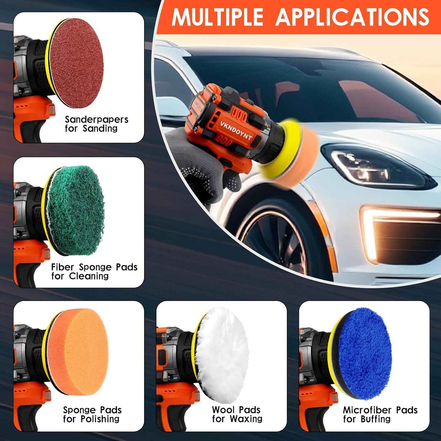 3-Inch Brushless Cordless Polisher & Sander Kit with 31 Accessories - 2 Speed (0-500/3000 RPM), 3.0Ah Battery for Car Detailing