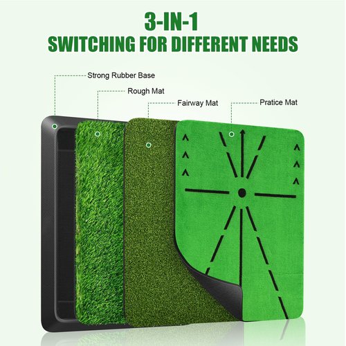 3 in 1 Golf Hitting Mat with Clear Swing Path Feedback, 13 * 17in Replaceable Golf Training Mat for Indoor/Outdoor, Golf Gifts for Men/Women Golfers