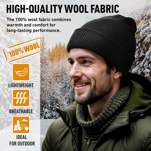 Knit Outdoor 100% Wool GI Watch Cap – Warm Wool Beanie, Winter Hat for Outdoor, Hiking, Skiing & Cold Weather, Made in USA (US, Alpha, One Size, Black)