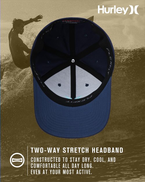Hurley Mens Baseball Cap - Flexfit Fitted Baseball Caps for Men (Sizes: S-XL), Size Large-X-Large, Mystic Navy