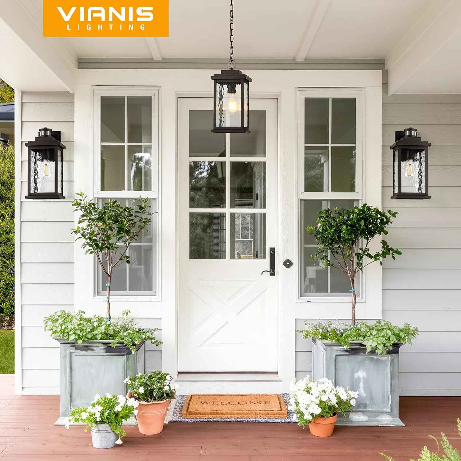 Outdoor Pendant Light - Oil Rubbed Bronze Chandelier for Porch & Patio, Adjustable Chain