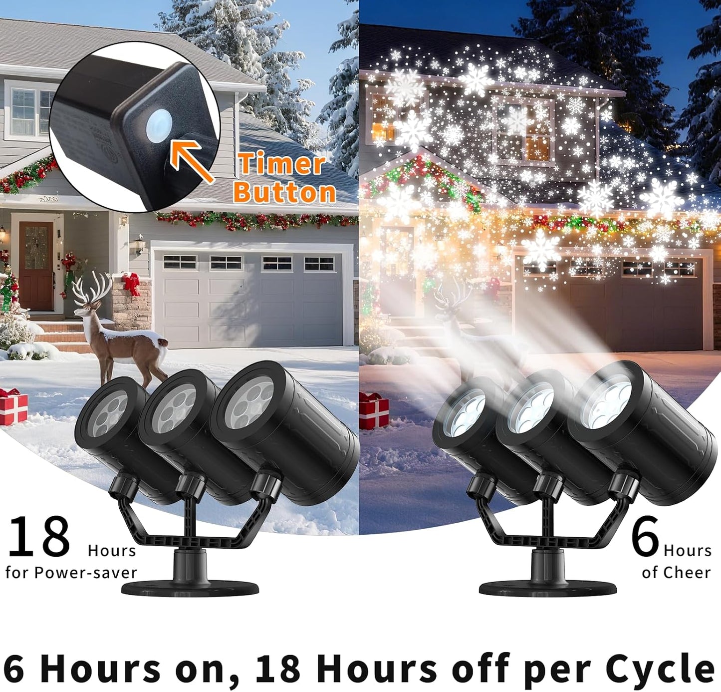 Upgraded Snowflake Christmas Projector Lights - Triple Head LED Outdoor Decor with Timer