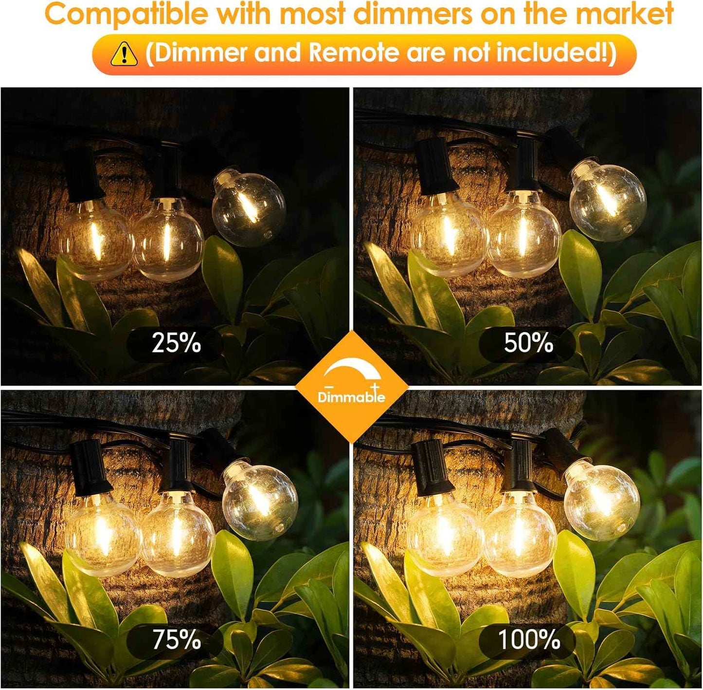 Outdoor String Lights 100FT - G40 Globe Patio Lights with 54 Waterproof LED Bulbs - Black Wire