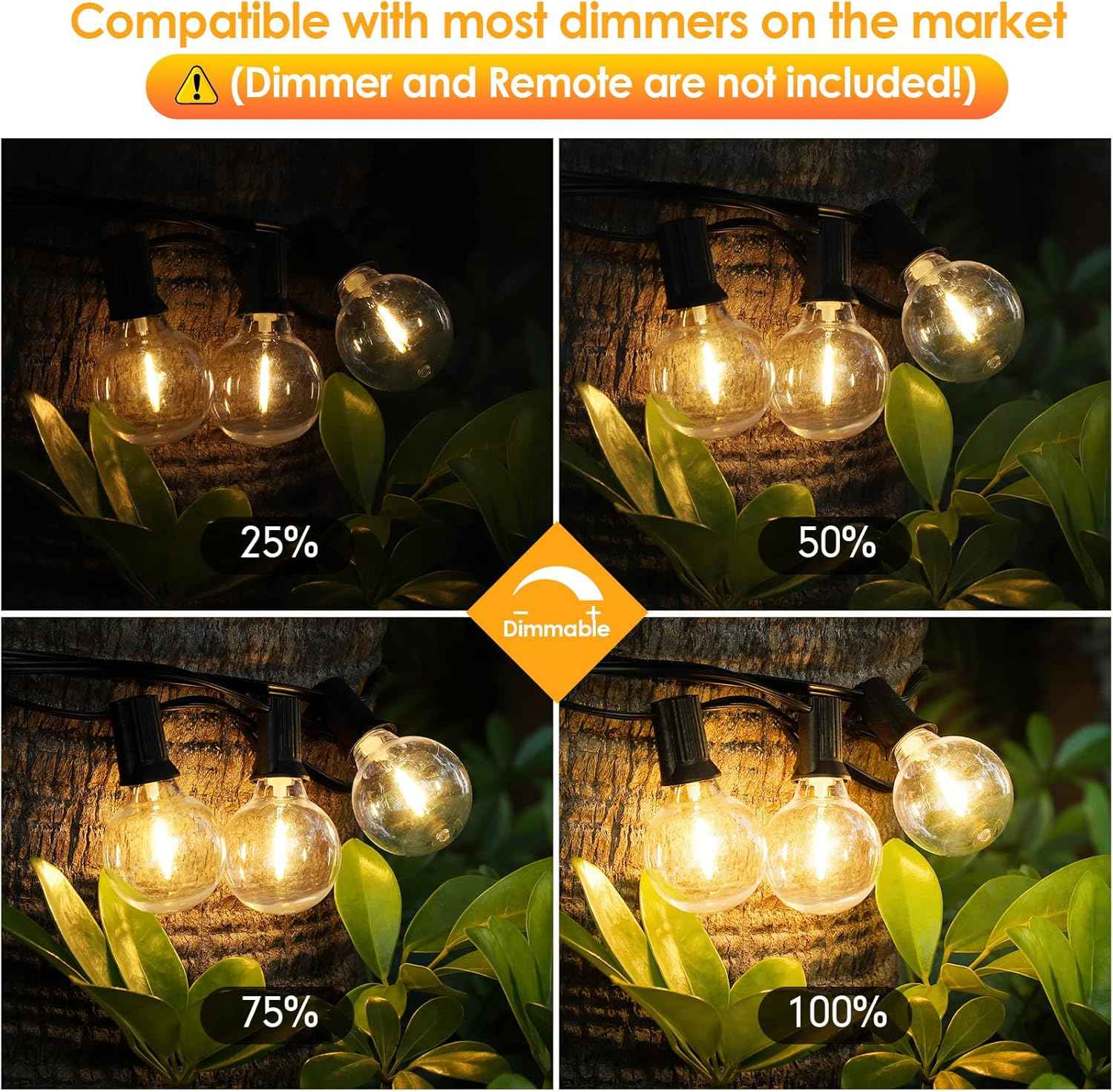 Outdoor String Lights 100FT - G40 Globe Patio Lights with 54 Waterproof LED Bulbs - Black Wire