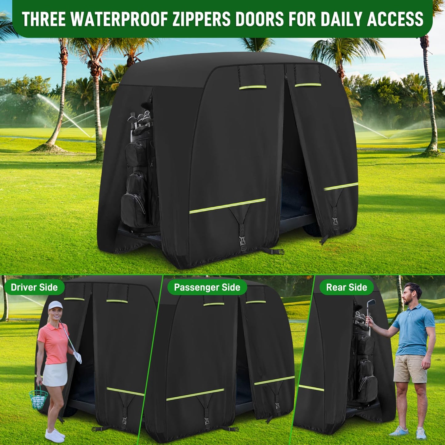 Cartalia 2 / 2+2 / 4 Passenger Upgraded Golf Cart Cover with Safe Reflective Strips Fits EZGO Club Car Yamaha, 420D Heavy Duty Cover All Weather Protection Waterproof Sunproof Dustproof Snowproof