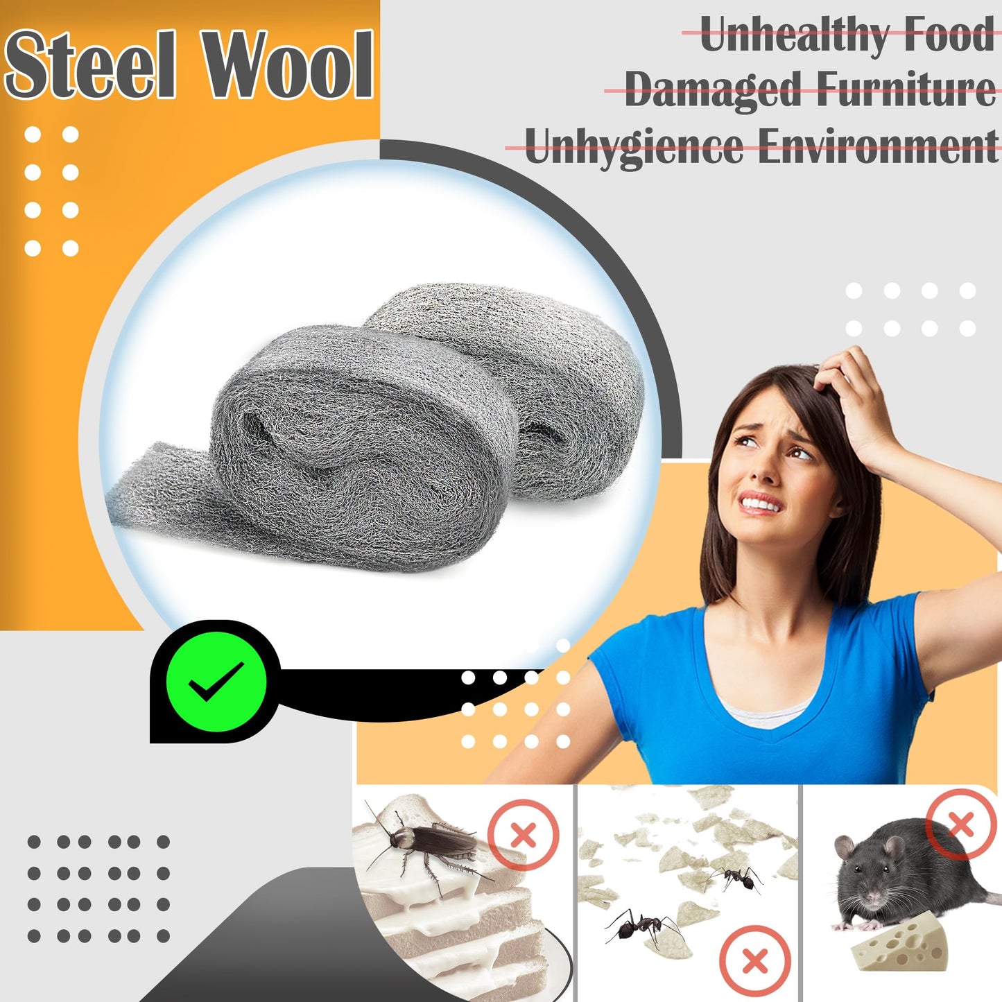 Steels Wools Mice Control: #0000 Steel Wool Metal Fabric Mesh - As Gaps Fillers to Keep Mice Away - Protection for Siding, Pipelines, Garden Vents and Garages - 2Pcs