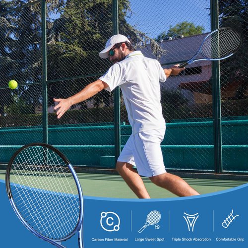 HXE Tennis Rackets, Pre-Strung 27 Inch Carbon Fiber Adult Tennis Racquet with Ball, Overgrip and Carry Bag
