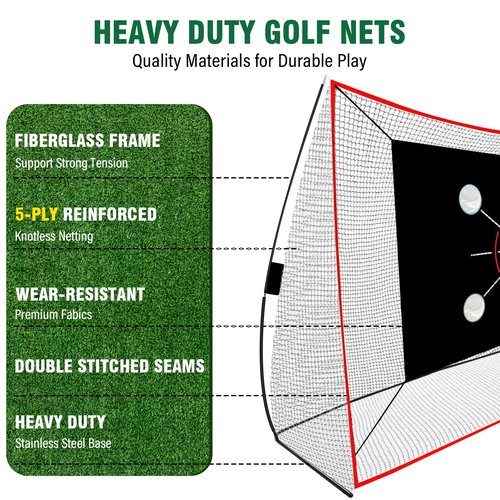 Golf Net, 10x7FT with Golf Practice Mat, Hitting Aid Net with Multi Targets Training for Backyard Driving Chipping Indoor Outdoor Use, 5-Ply Anti-Tear Netting & Carry Bag, Gifts for Men Dad Him Golfer