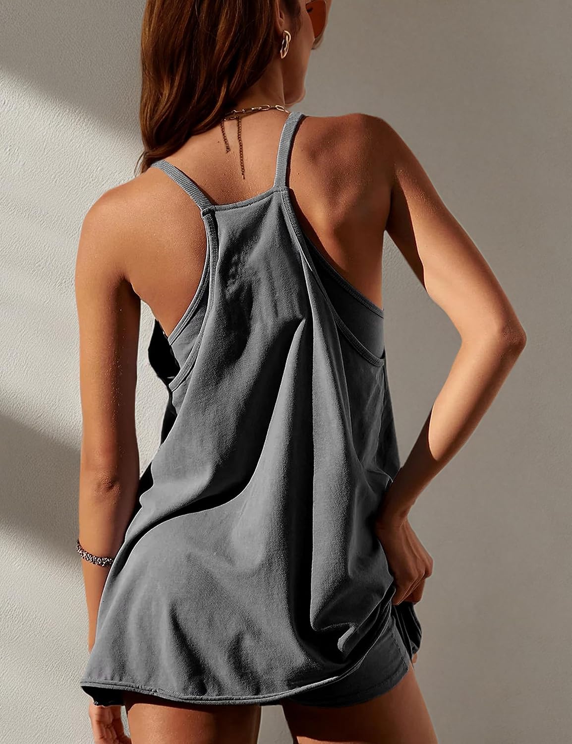Skiennix Women's Summer Mini Dress - Sleeveless Spaghetti Strap Sundress with Built-In Shorts | Athletic Golf Style