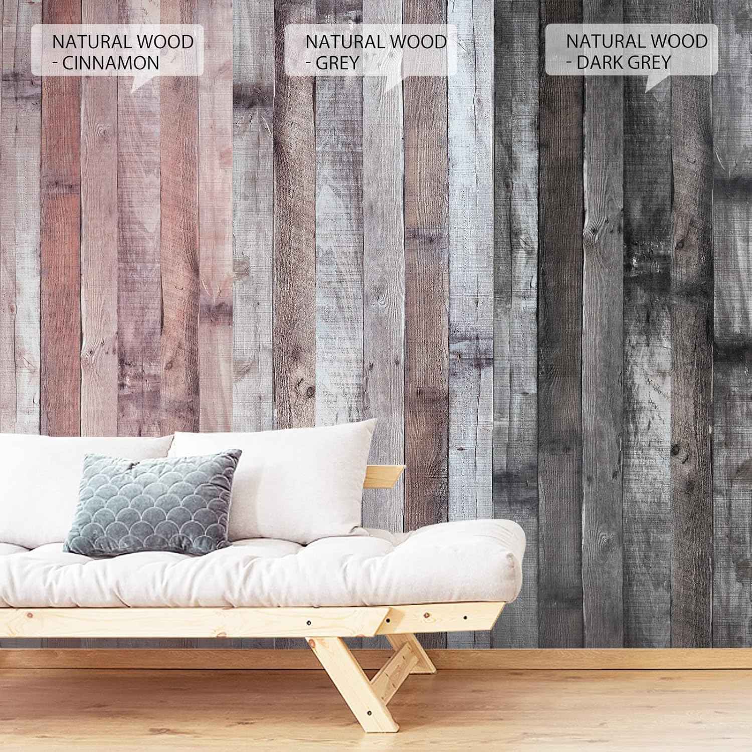 Natural Grey Wood Contact Paper - 17.3" Peel and Stick Wallpaper for Home Decor