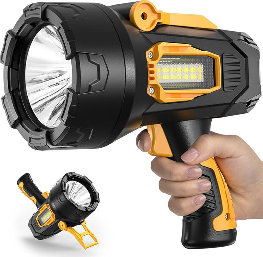 Super Bright 90,000 Lumens Rechargeable LED Spotlight - Handheld Outdoor Flashlight for Hunting, Boating & Camping